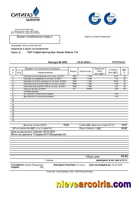 Bulgary Ситигаз gas business utility bill